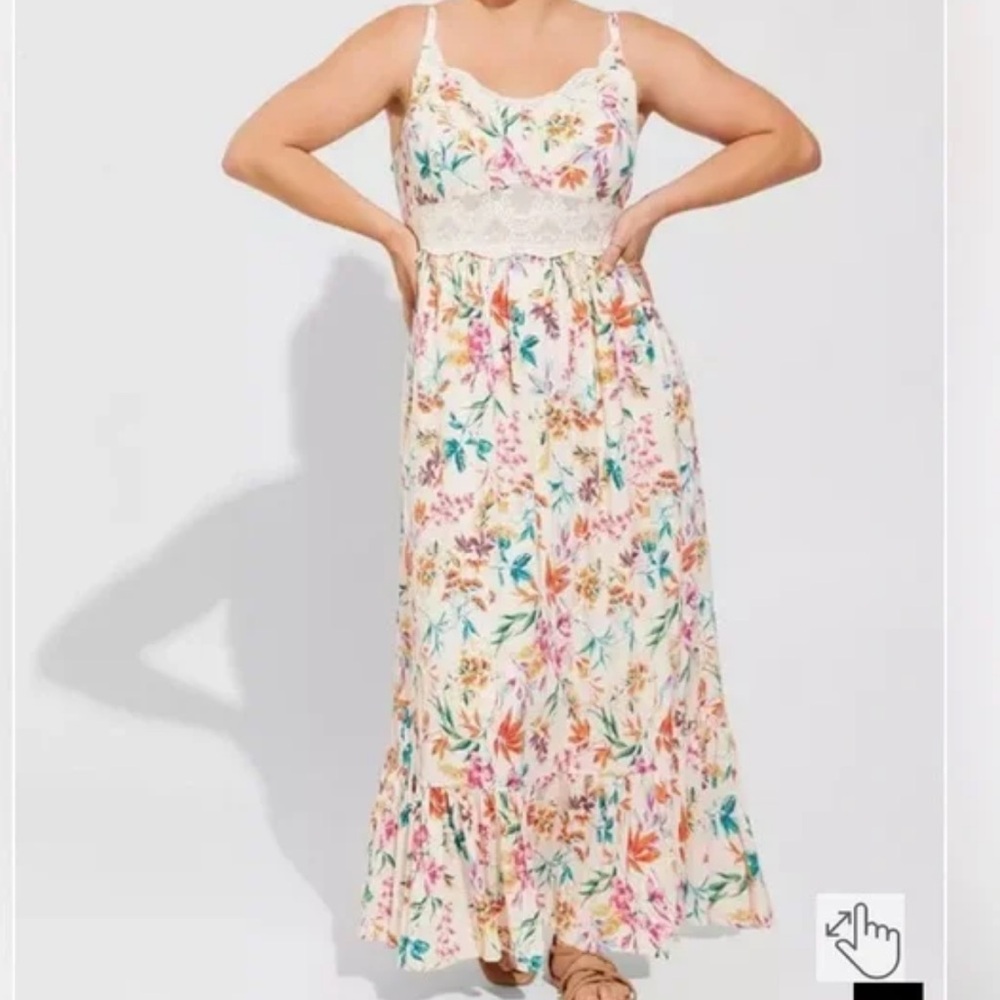 Torrid White Floral Lace Detail Maxi Dress
